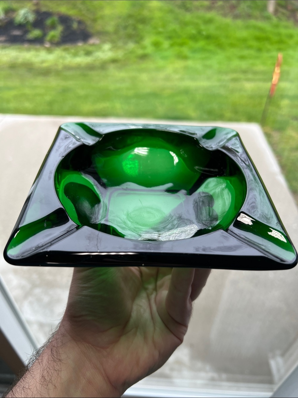 Vintage MCM Anchor Hocking Emerald Green Glass Square Ashtray Trinket Dish